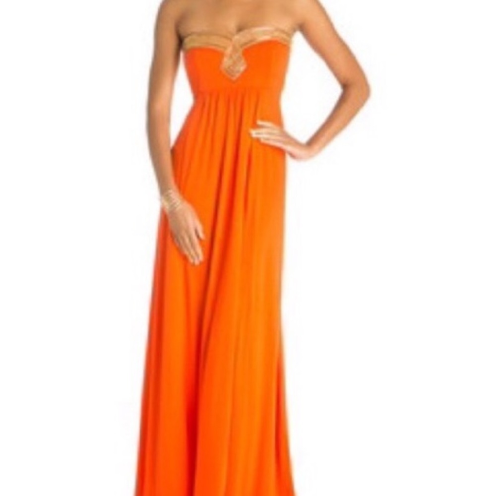 NWT 2B Bebe Rare Orange Gold beaded maxi dress
